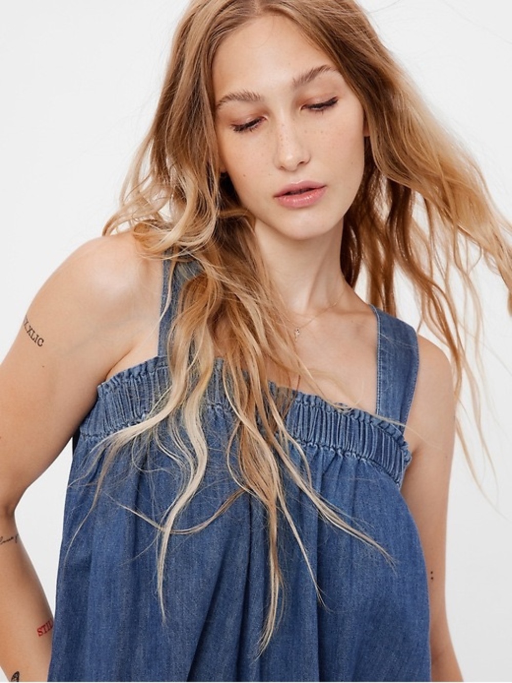 ♥️Gap Denim Tie-Back Babydoll Tank Top Medium | Blue Flowy Boho Tank